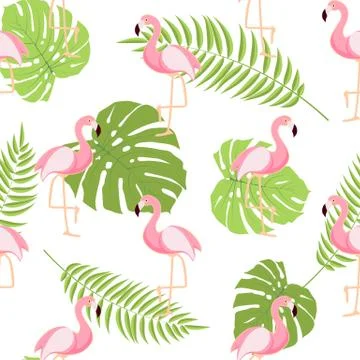 Cute Retro Seamless Flamingo Pattern Background Vector Illustration Illustrazione stock