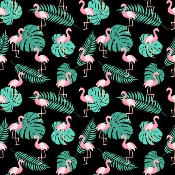 Cute Retro Seamless Flamingo Pattern Background Vector Illustration Stockillustratie