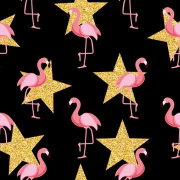Cute Retro Seamless Flamingo Pattern Background Vector Illustration 스톡 일러스트