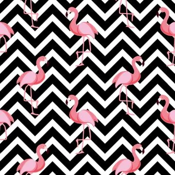 Cute Retro Seamless Flamingo Pattern Background Vector Illustration イラスト素材