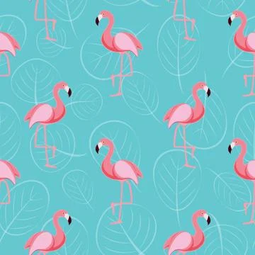Cute Retro Seamless Flamingo Pattern Background Vector Illustration イラスト素材