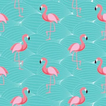 Cute Retro Seamless Flamingo Pattern Background Vector Illustration Illustrazione stock