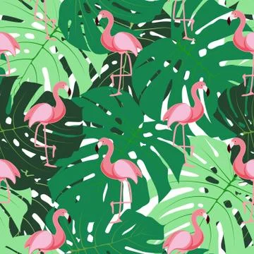 Cute Retro Seamless Flamingo Pattern Background Vector Illustration 스톡 일러스트