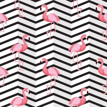 Cute Retro Seamless Flamingo Pattern Background Vector Illustration 스톡 일러스트