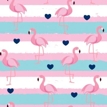 Cute Retro Seamless Flamingo Pattern Background Vector Illustration Stockillustratie