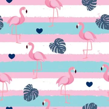 Cute Retro Seamless Flamingo Pattern Background Vector Illustration Illustrazione stock