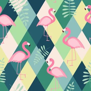 Cute Retro Seamless Flamingo Pattern Background Vector Illustration Illustrazione stock