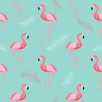Cute Retro Seamless Flamingo Pattern Background  Illustration 스톡 일러스트