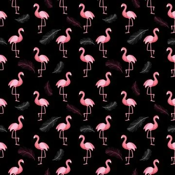 Cute Retro Seamless Flamingo Pattern Background  Illustration 스톡 일러스트