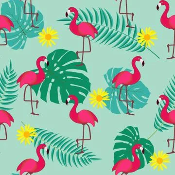 Cute Retro Seamless Flamingo Pattern Background Illustration 库存插图