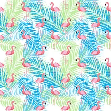 Cute Retro Seamless Flamingo Pattern Background Illustration Stock Illustration