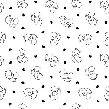 Cute rhino. Seamless pattern. Coloring Page. Stock Illustration
