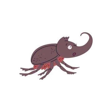 Cute Rhinoceros beetle in panic vector icon, cartoon scared rhino beetle insect Illustrazione stock