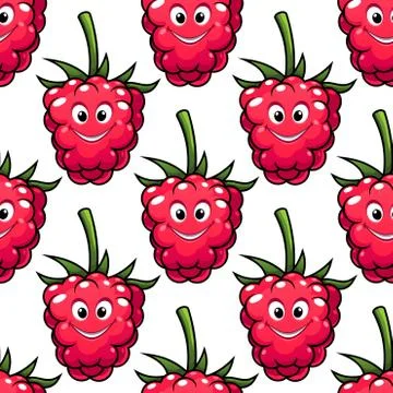Cute ripe red raspberry seamless pattern Stock Illustration
