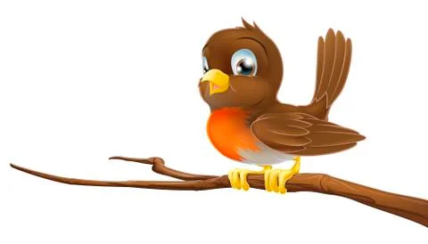 Cute robin sitting on a tree branch Illustrazione stock