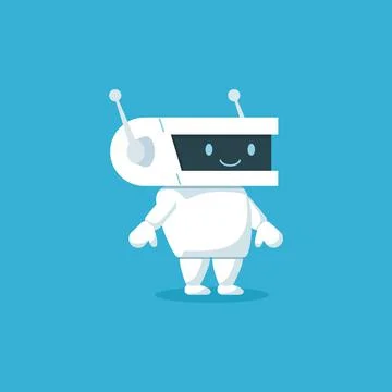 Cute robot android childish character flat cartoon vector illustration isolated. Stock Illustration