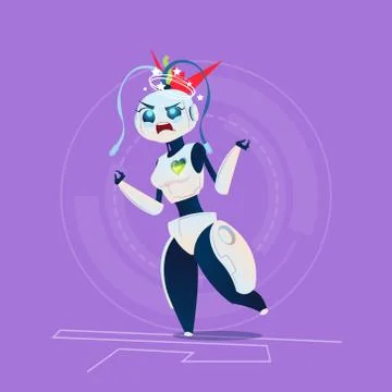 Cute Robot Angry Error Modern Artificial Intelligence Technology Concept Stock Illustration