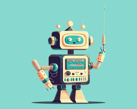 Cute robot on a blue background. android with antenna. Stock Illustration