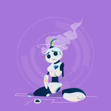 Cute Robot Broken Error Modern Artificial Intelligence Technology Concept Stock Illustration