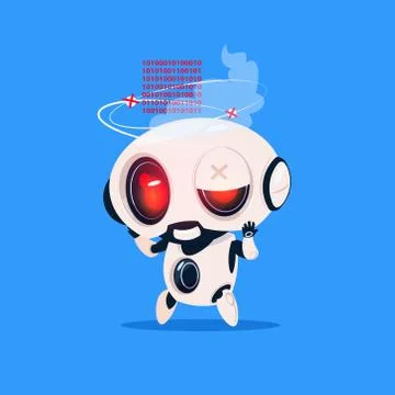 Cute Robot Broken Isolated Icon On Blue Background Modern Technology Artificial Stock Illustration