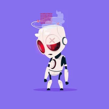 Cute Robot Broken Isolated Icon On Blue Background Modern Technology Artificial Stock Illustration