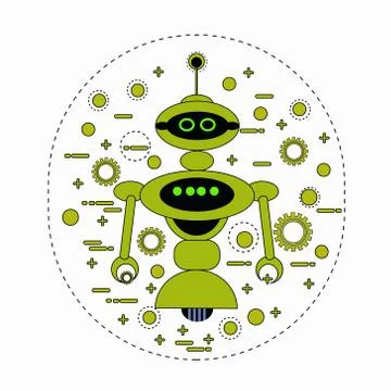 Cute Robot Cartoon Robotic Character Vintage Icon Stock Illustration