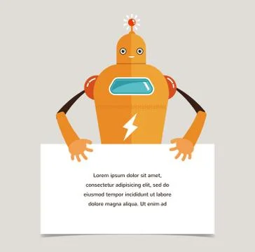 Cute robot character with a banner Stock Illustration