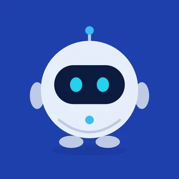 Cute robot character flat vector illustration with round white body, glowing Stock Illustration