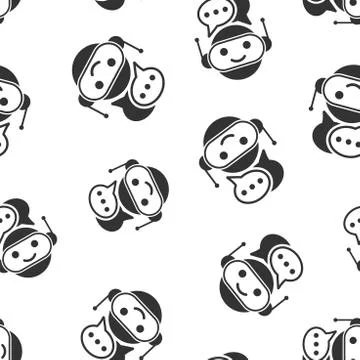 Cute robot chatbot icon seamless pattern background. Bot operator vector illu Illustrazione stock