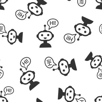 Cute robot chatbot icon seamless pattern background. Bot operator vector illu Illustrazione stock