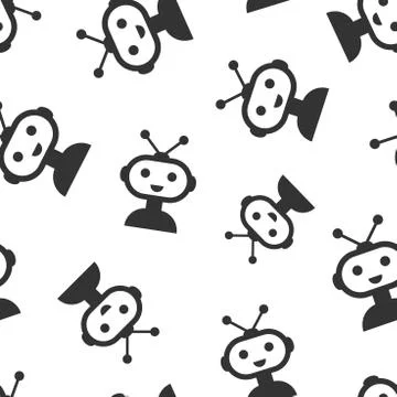 Cute robot chatbot icon seamless pattern background. Bot operator vector illu Stock Illustration