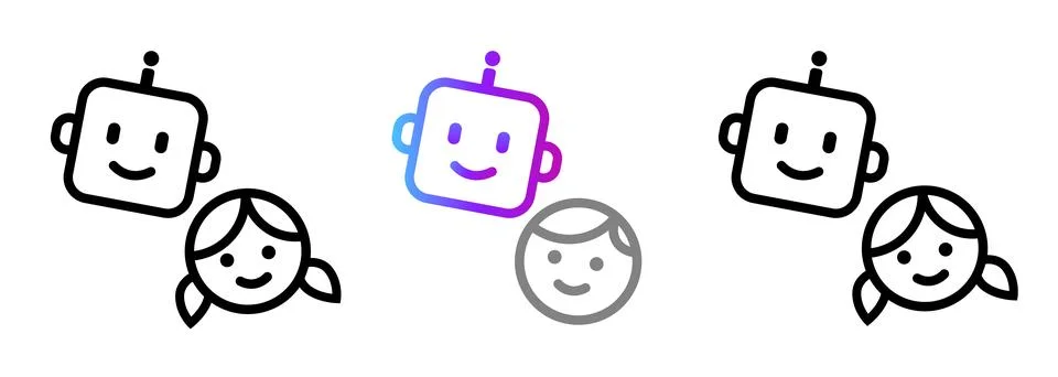 Cute robot chatbot icons set for kids education and safe artificial Stock Illustration