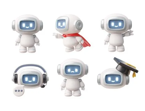 Cute robot chatbot icons in various roles 3D vector illustration set イラスト素材