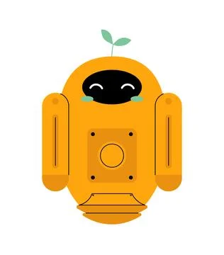 Cute robot concept. Yellow virtual assistant and robotic toy. Artificial Ilustração Stock