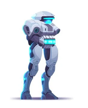Cute robot cyborg modern robotic character standing pose artificial intelligence 库存插图