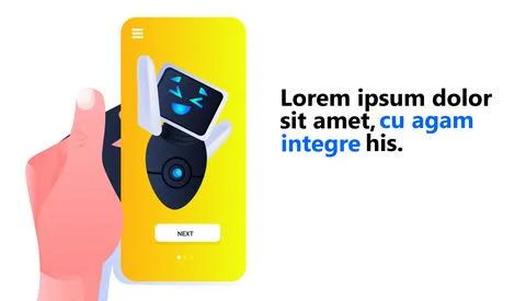 Cute robot cyborg on smartphone screen modern robotic character waving hand Illustrazione stock