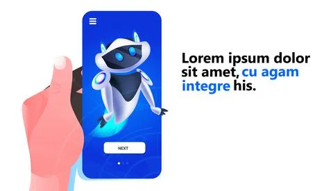 Cute robot cyborg on smartphone screen modern robotic character artificial Stock Illustration