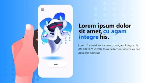 Cute robot cyborg on smartphone screen modern robotic character artificial Stock Illustration