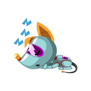 Cute robot dog lying on the floor and sleeping, artificial intelligence concept イラスト素材