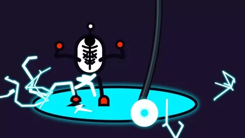 Cute Robot Electrocuted By Live Wire In Water Puddle 2D Cartoon Animation Stock Footage 341071956