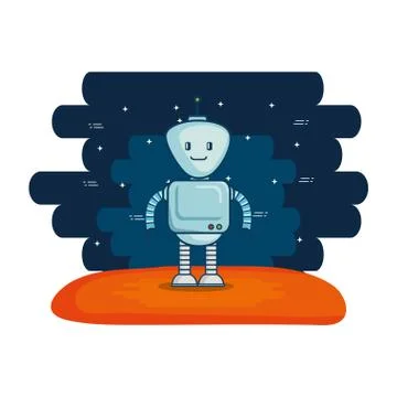 Cute robot electronic with universe background Stock Illustration