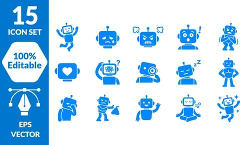 Cute Robot Emotion Icon Set Vector Character Expressive Avatar Collection Stock Illustration