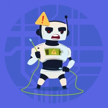 Cute Robot Error Connection Problem Modern Artificial Intelligence Technology Stock Illustration