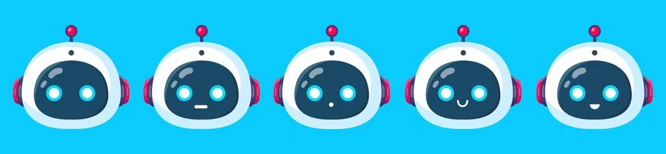 Cute robot faces. Different emotions. Stock Illustration