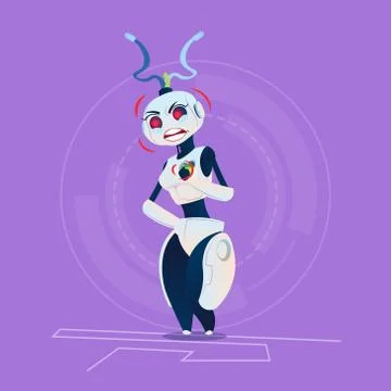 Cute Robot Feeling Sick Error Modern Artificial Intelligence Technology Concept Stock Illustration