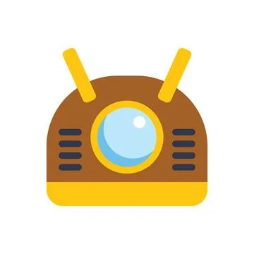 Cute robot head with antennae looking up smiling face flat icon Stock Illustration