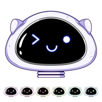 Cute robot head character winking expressing friendly artificial intelligence Illustrazione stock