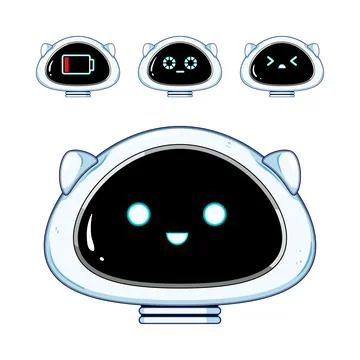 Cute robot head expressing different emotions and states Illustrazione stock
