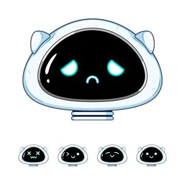 Cute robot head expressing sad and happy emotions Stock Illustration
