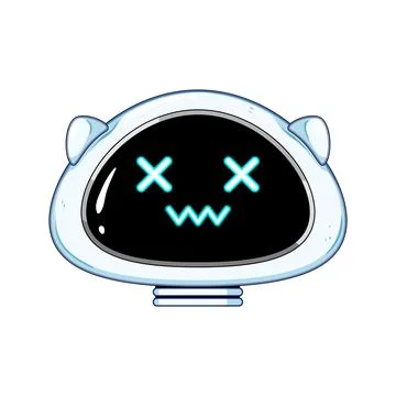 Cute robot head with glowing x eyes and smile Stock Illustration